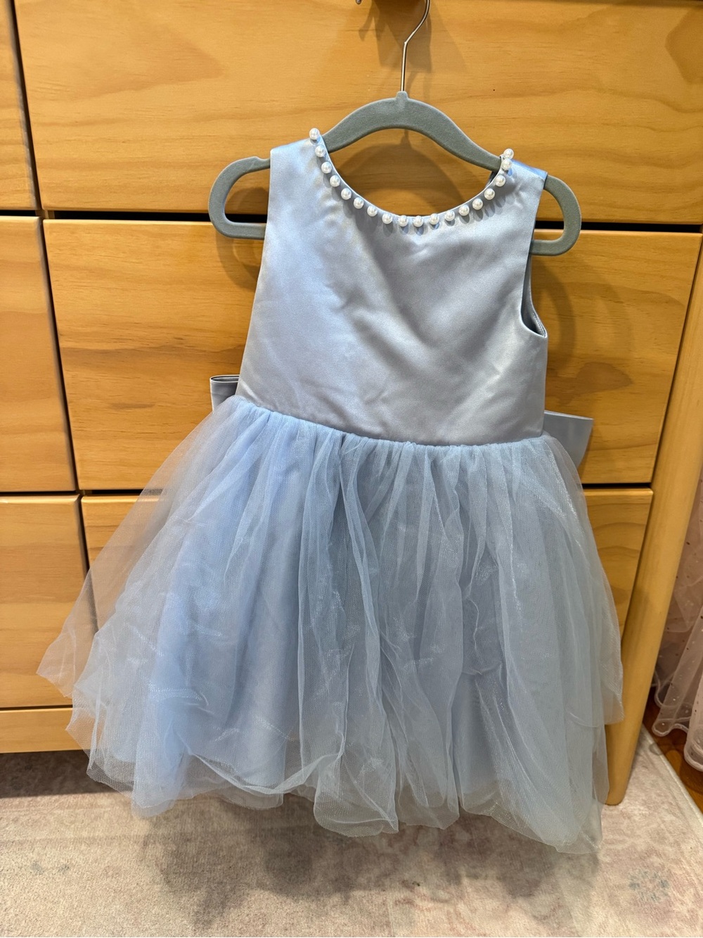 JJs House Light Blue Pearl-Trim Tulle Party/Flower Girl Dress for Girls